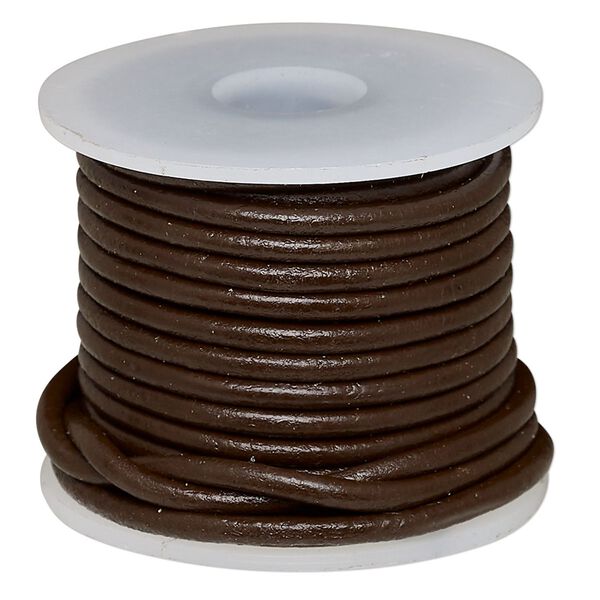 Cord, leather (dyed), brown, 2mm round. Sold per 5-yard spool. image number 0