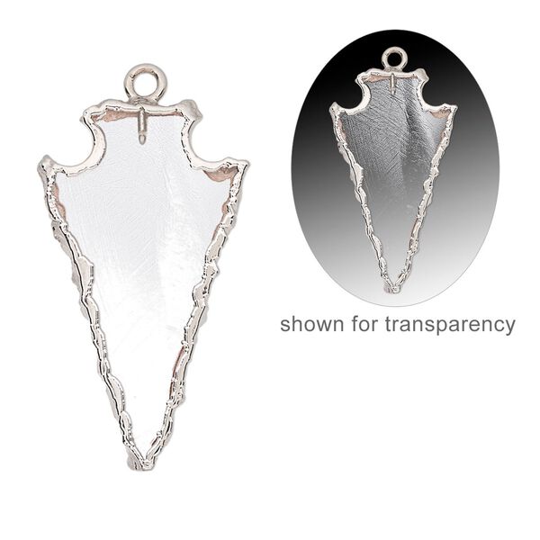 Quartz crystal / sterling silver 1pkg1, electroplated hand-cut arrowhead charm natural 30x15mm image number 0