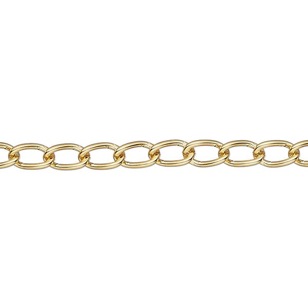 Chain, gold-plated brass, 4mm curb. Sold per pkg of 5 feet. image number 0