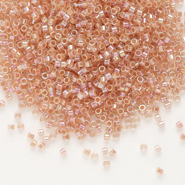 Seed bead, Delica®, glass, pkg/50g, #11 round, translucent peach-lined rainbow crystal clear (DB-0054). image number 0