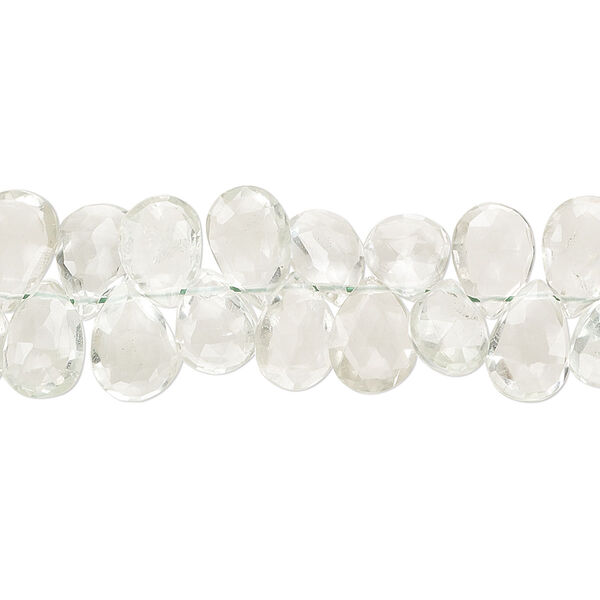 Green quartz 1pkg1, hand-cut top-drilled faceted puffed teardrop bead 8 inch 7x6mm-10x7mm image number 0
