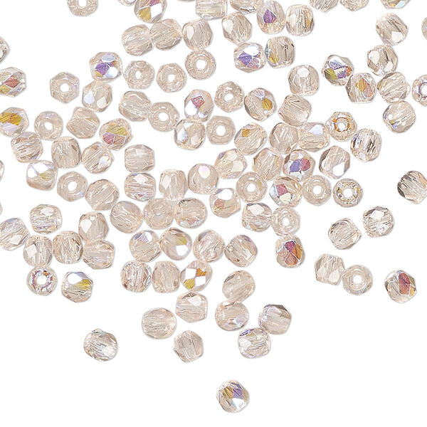 Czech fire-polished glass 1pkg1, faceted round bead translucent light rose AB 1 mass 3mm image number 0