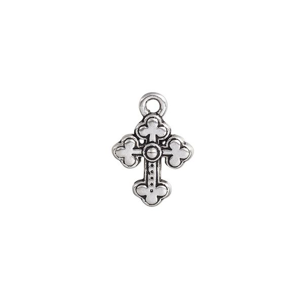 Drop, antique silver-plated "pewter" (zinc-based alloy), 15x12.5mm double-sided cross. Sold per pkg of 10. image number 0