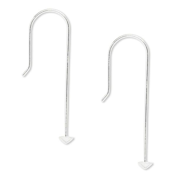 Ear wire, sterling silver, 34mm fishhook with 28mm stack-a-bead shank head pin style, 20 gauge. Sold per pair. image number 0