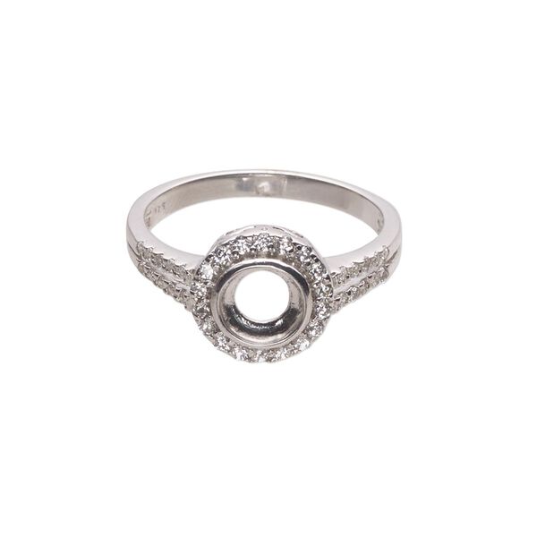 Ring, Almost Instant Jewelry®, cubic zirconia and rhodium-plated sterling silver, clear, 11mm wide with open back and SS29 or 6mm glue-in setting, size 9. Sold individually. image number 0
