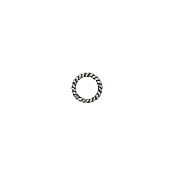 Jump ring, antique silver-plated copper, 8mm soldered twisted round, 5.4mm inside diameter, 16 gauge. Sold per pkg of 60. image number 0