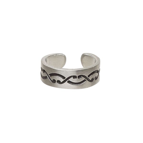 Toe ring, Everyday Jewelry, antiqued pewter, 6.5mm wide with link design, adjustable. Sold individually. image number 0