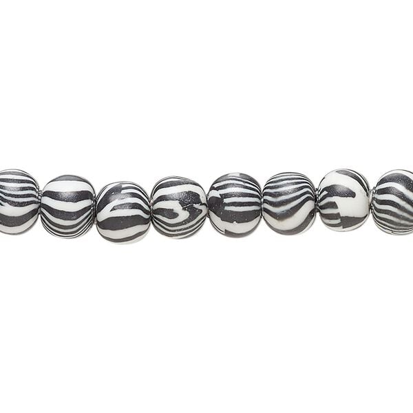 Bead, polymer clay, opaque zebra, 6mm round. Sold per 16-inch strand. image number 0