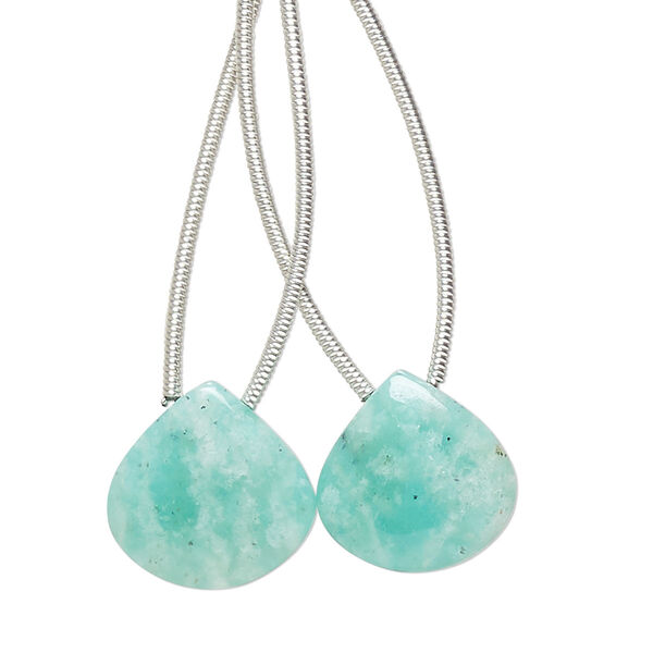 Amazonite 1pkg2, hand-cut top-drilled puffed teardrop bead natural 14x14mm image number 0