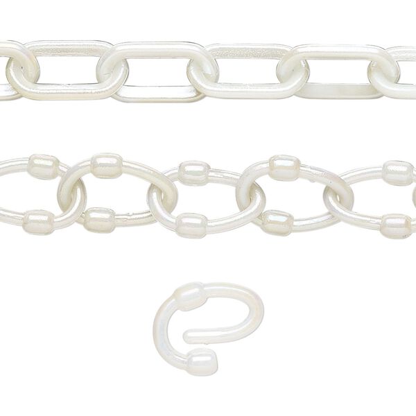 Chain, plastic, white AB, 7mm oval with 9mm oval link. Sold per (5) 15" to 16" sections. image number 0