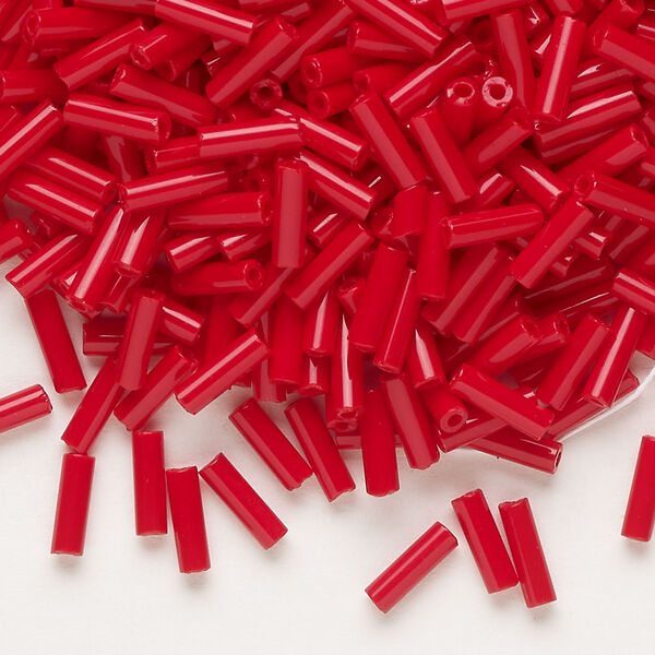 Bead, Preciosa Ornela Czech glass, bugle bead, pkg/50g, #3, opaque red, (93190). image number 0