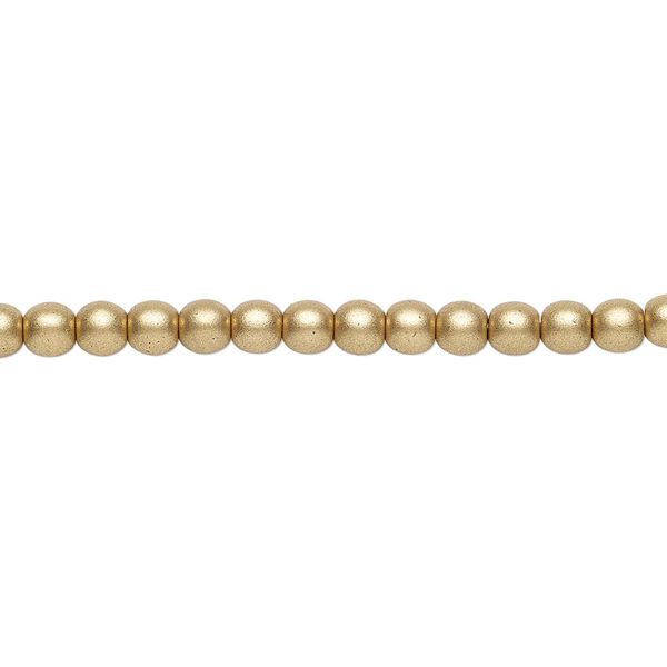 Bead, Czech glass druk, opaque satin gold, 4mm round. Sold per 15-1/2" to 16" strand. image number 0