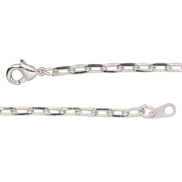 Chain, silver-plated brass, 3mm paperclip, 18 inches with lobster claw clasp. Sold individually. image number 0