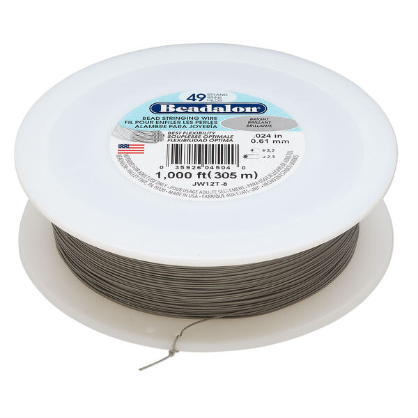 Wire, Beadalon®, nylon and stainless steel, bright, 49 strand, 0.024-inch diameter. Sold per 1000-foot spool. image number 0