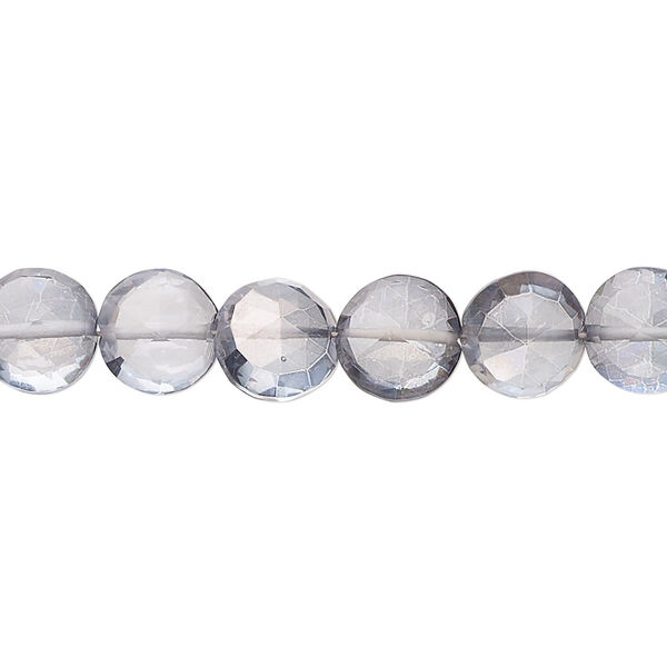Quartz crystal 1pkg1, hand-cut faceted puffed flat round bead 7 inch 8-10mm image number 0