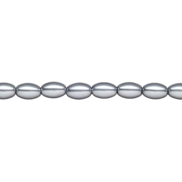 Pearl 1pk pewter, Celestial Crystal® 6x4mm rice 15.5-16 inch image number 0