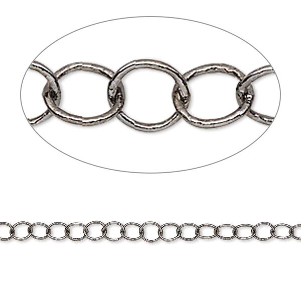 Chain, gunmetal-plated brass, 3mm round cable. Sold per 50-foot spool. image number 0