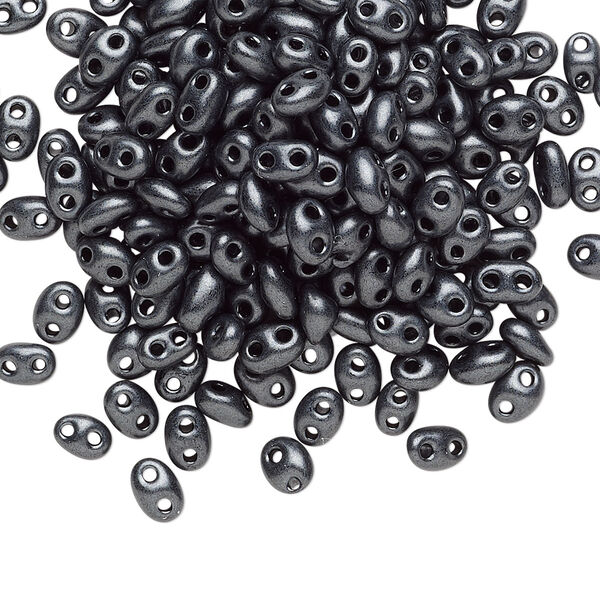 Seed bead, Preciosa Twin™ Czech glass, pkg/250g, 5x2.5mm oval, opaque grey terra pearl black, (28949). image number 0