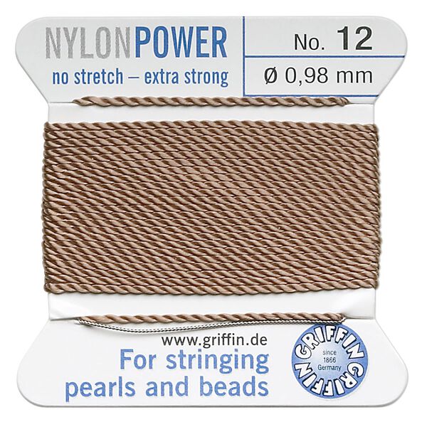Thread, Griffin, nylon, beige, size #12. Sold per 2-meter card (approximately 78 inches). image number 0