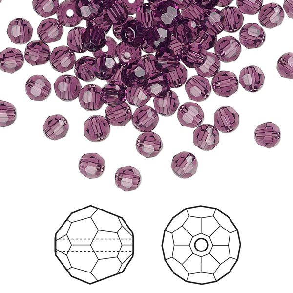 Bead 720pk amethyst, Swarovski® 4mm round 5000 image number 0