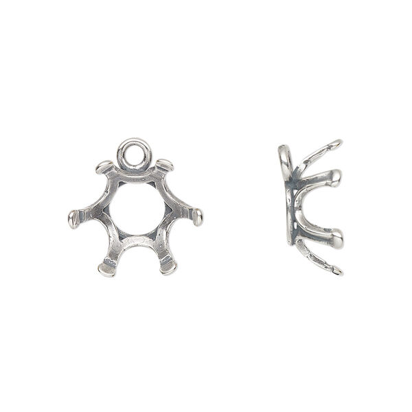 Drop, JBB Findings, antique silver-plated brass, 14mm round with open back and 6-prong 12mm rivoli setting. Sold per pkg of 2. image number 0