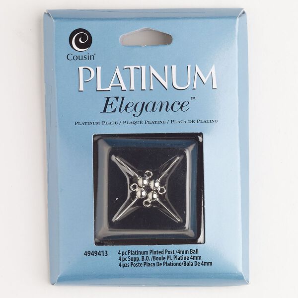 Earstud 1pkg4 platinum-plated, 7mm ball / open loop, copper 2 pair image number 0