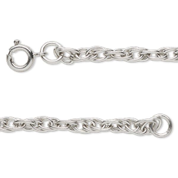 Chain, antique silver-finished steel, 4mm double rope, 23 inches with springring clasp. Sold individually. image number 0