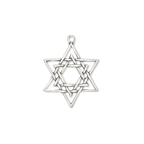 Drop, antiqued sterling silver, 19x18mm Star of David. Sold individually. image number 0