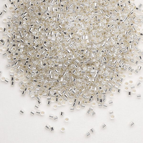 Seed bead, Delica®, glass, pkg/7.5g, #15 round, transparent silver-lined crystal clear (DBS-0041). image number 0