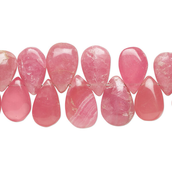Rhodochrosite 1pkg1, hand-cut top-drilled puffed teardrop bead natural 4 inch graduated 9x7mm-14x9mm image number 0