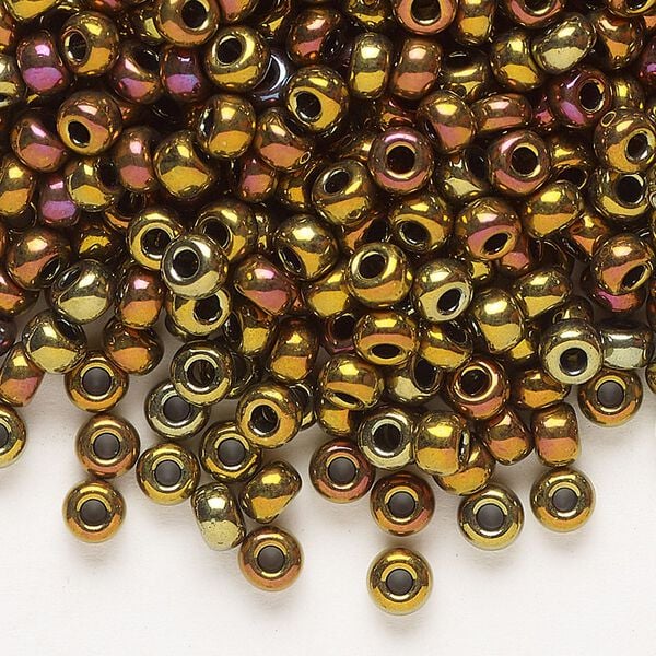 Seed bead, Miyuki, glass, pkg/25g, #6 rocaille, opaque metallic iris bronze (RR-462). image number 0