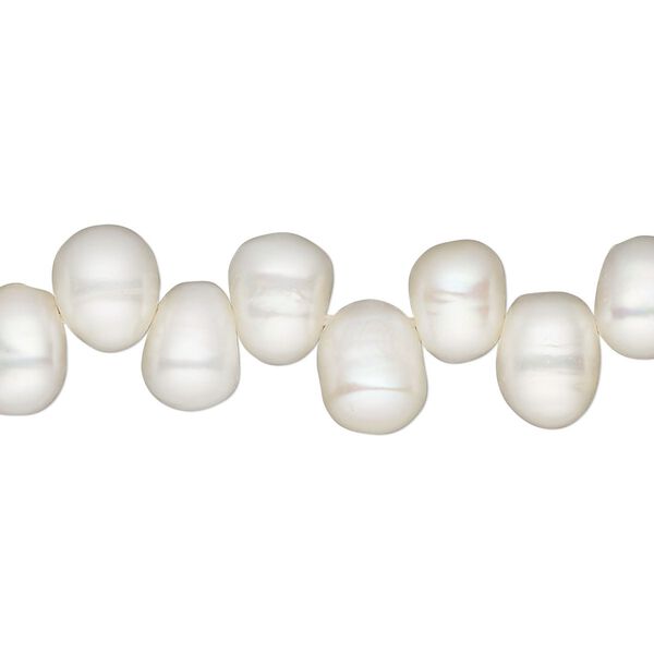 Pearl, cultured freshwater (bleached), white, 9x7mm-11x9mm top-drilled rice, C grade, Mohs hardness 2-1/2 to 4. Sold per 16-inch strand. image number 0