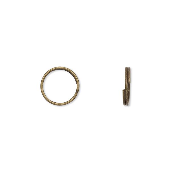 Split ring, antique brass-finished steel, 10mm round with 8.5mm inside diameter. Sold per pkg of 100. image number 0