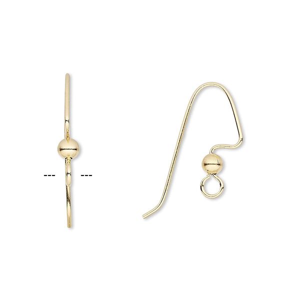 Ear wire fishhook 1pkg100 gold-plated, 18mm angular / 3mm ball / perfect balance / open loop, 22 gauge brass 50 pair image number 0