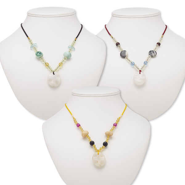 Quartzite / multi-gemstone / acrylic 1pkg3, wavy oval necklace B- grade, continuous 20-24 inch mix 30x25mm-31x26mm image number 0