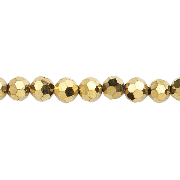 Bead 1pk 32 facets gold metallic, Celestial Crystal® 6mm round 15.5-16 inch image number 0