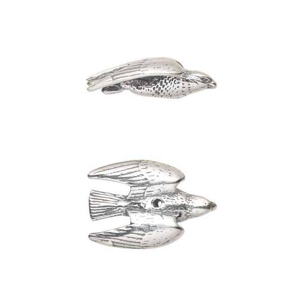 Bead, sterling silver, 18x13mm peregrine falcon. Sold individually. image number 0