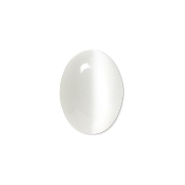 Cabochon, cat's eye glass (fiber optic glass), white, 20x15mm calibrated oval, quality grade. Sold per pkg of 4. image number 0