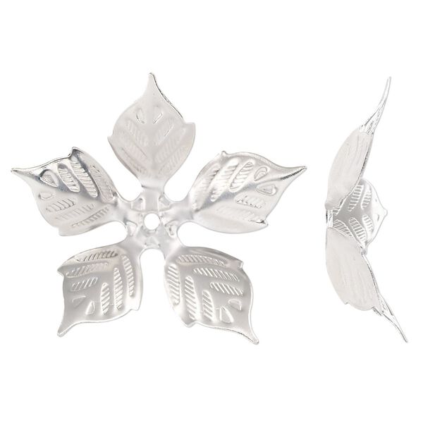 Component, silver-finished brass, 32x30mm leaves. Sold per pkg of 4. image number 0
