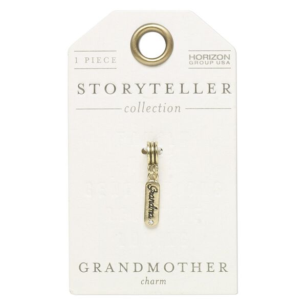 Drop, enamel / glass / antique gold-finished "pewter" (zinc-based alloy) / steel, clear and white, 15x5mm single-sided rounded rectangle with "Grandma." Sold individually. image number 0