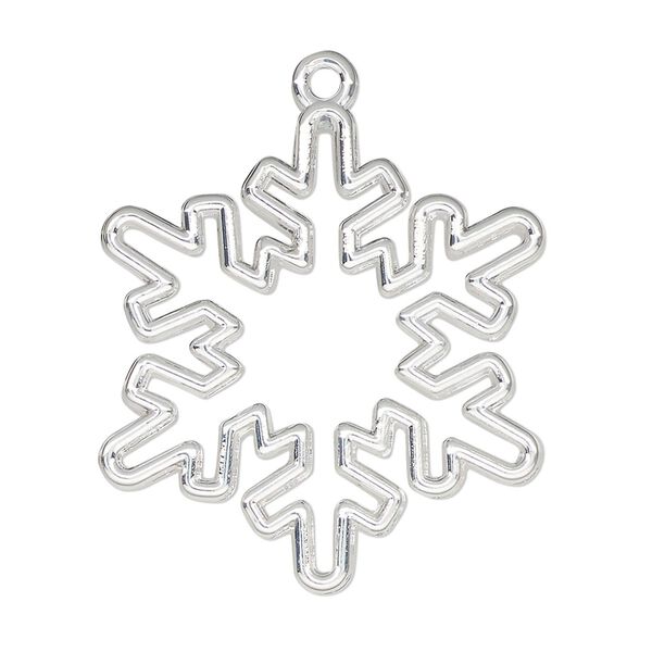 Component, resin frame, silver-finished "pewter" (zinc-based alloy), 33x30mm open snowflake. Sold per pkg of 2. image number 0