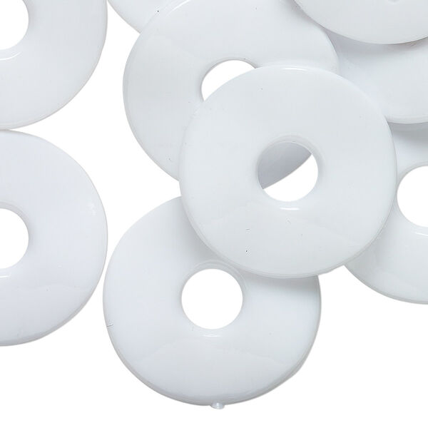 Focal, acrylic, opaque white, 30mm wavy round donut. Sold per pkg of 12. image number 0