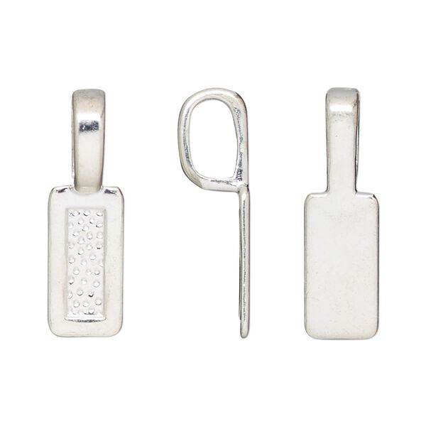 Bail, glue-on, silver-finished "pewter" (zinc-based alloy), 25.5x7.5mm rectangle with 15.5x7.5mm pad. Sold per pkg of 20. image number 0