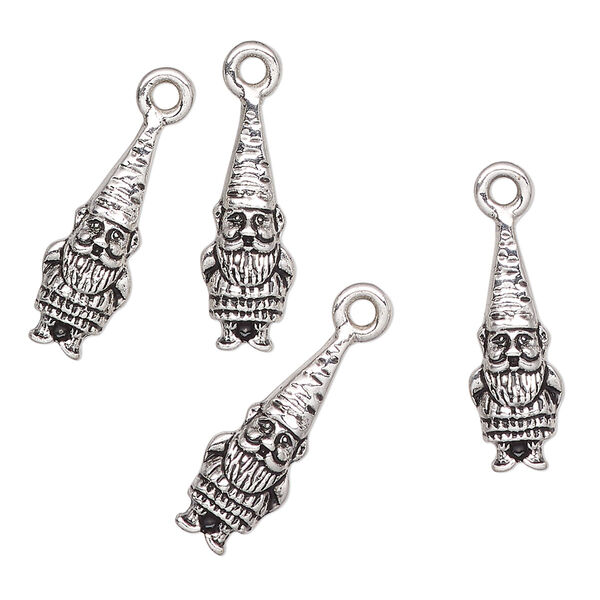 Charm, antique silver-finished "pewter" (zinc-based alloy), 19x17mm gnome. Sold per pkg of 4. image number 0