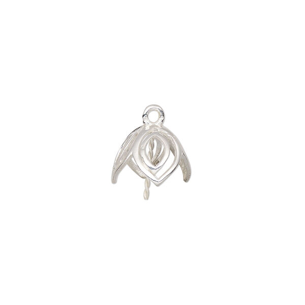 Cup, sterling silver, 10mm open leaves with twisted peg, fits 8-10mm bead. Sold individually. image number 0