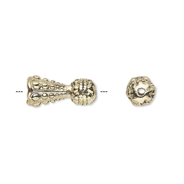 Bead, antique gold-finished "pewter" (zinc-based alloy), 16.5x7mm beaded fancy cone. Sold per pkg of 6. image number 0