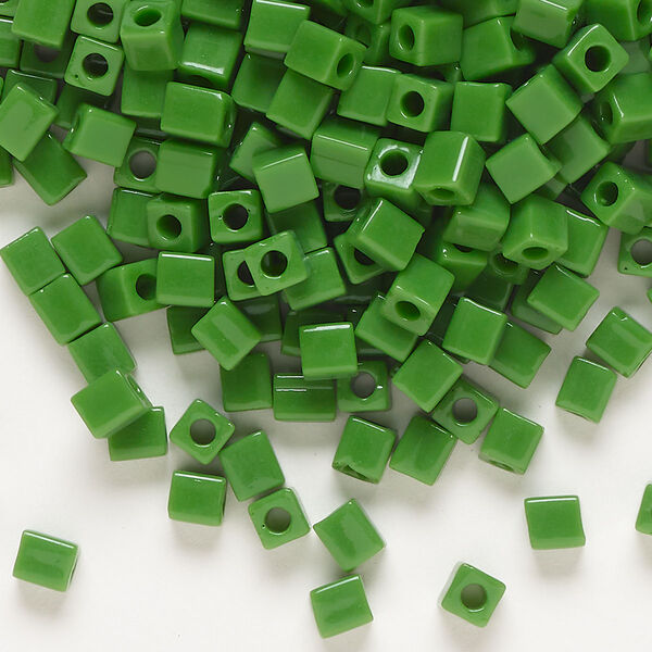 Seed bead, Miyuki, glass, pkg/25g, 3.5-3.7mm square, opaque green (SB-411). image number 0