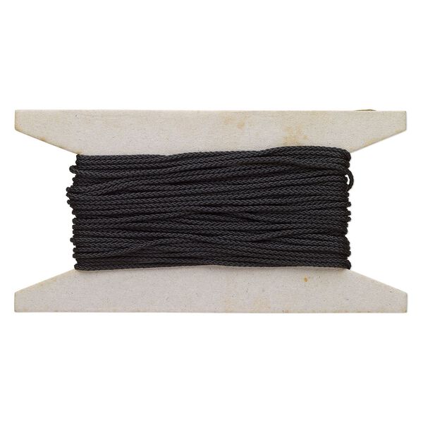 Cord, nylon, black, 1.5mm round. Sold per 25-foot card. image number 0