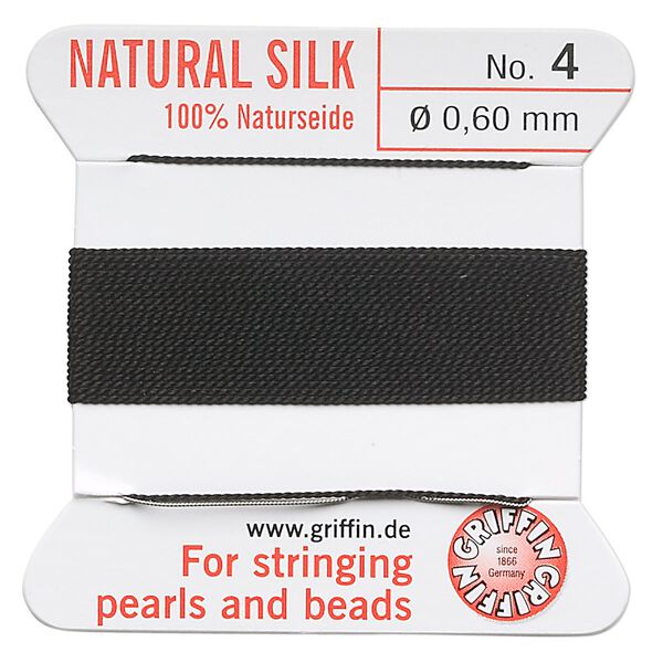 Thread, Griffin, silk, black, size #4. Sold per 2-meter card (approximately 78 inches). image number 0