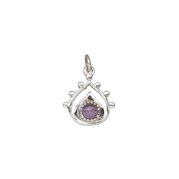 Amethyst / sterling silver 1pkg1, open teardrop drop natural antiqued 13x12.5mm image number 0